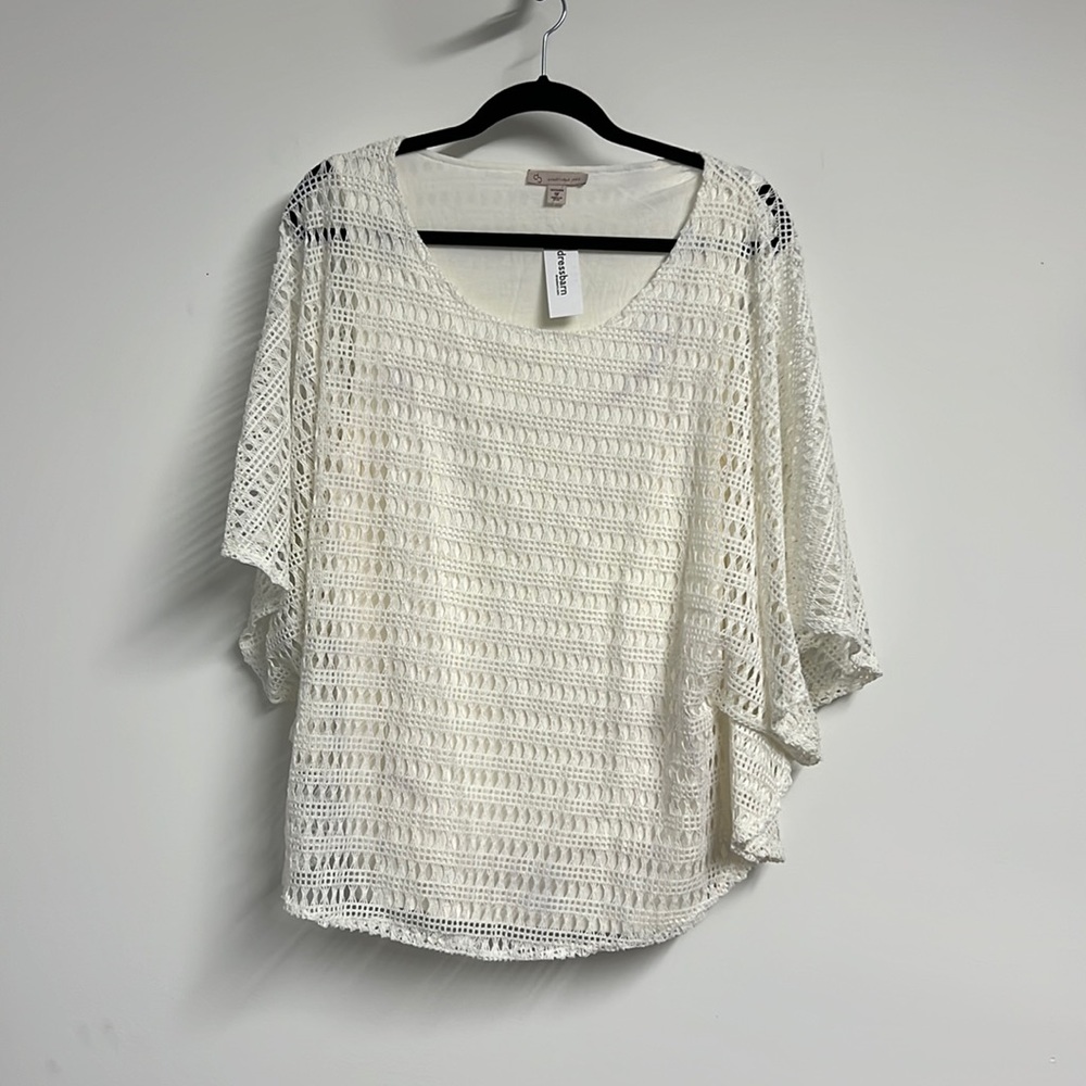 Dressbarn - Tank with Knitted Poncho Cover/Sleeves. Off White. Size 1X.